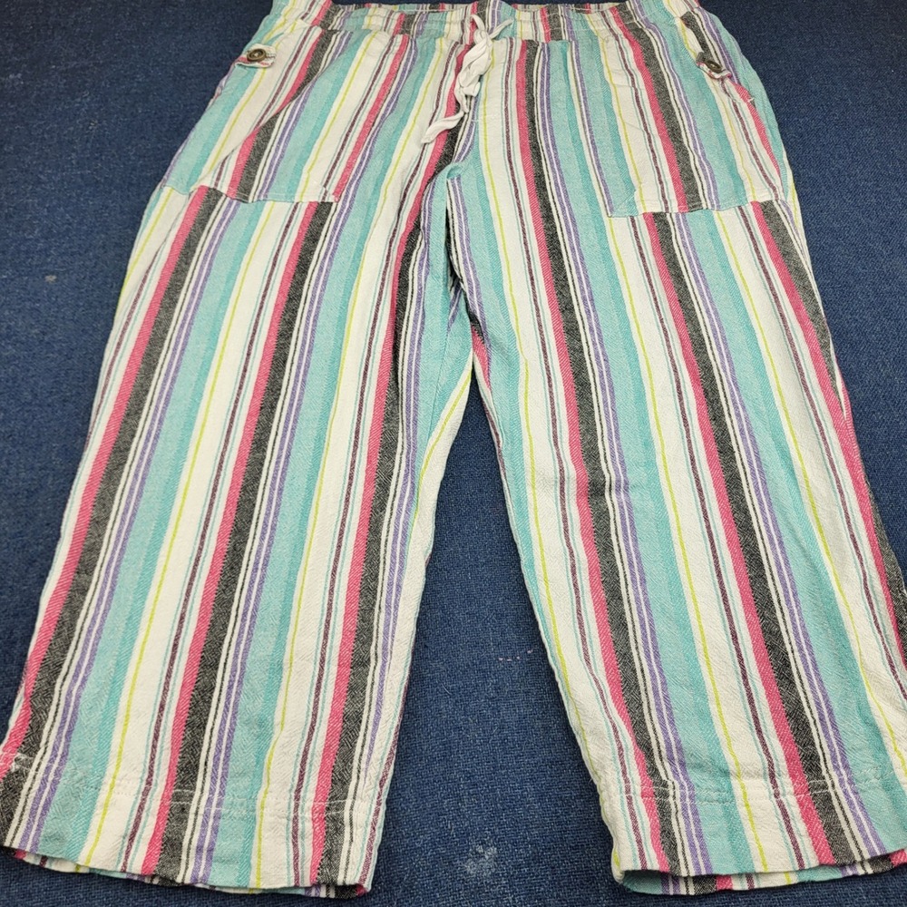 Westbound Womens L Linen Blend Striped Wide Leg Crop Pants Multicolor Drawstring